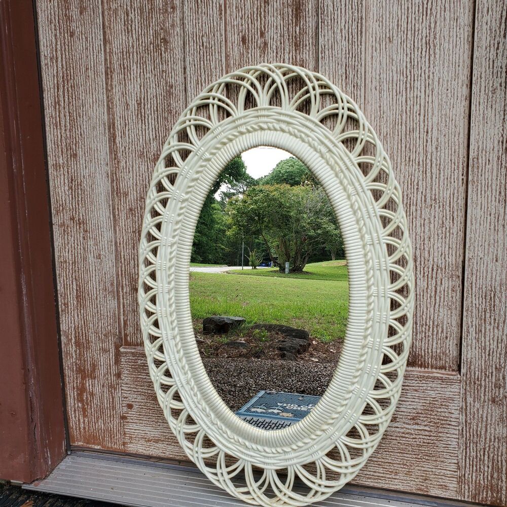 1973 Burwood 470 Oval Faux Rattan Wicker Wall Mirror White